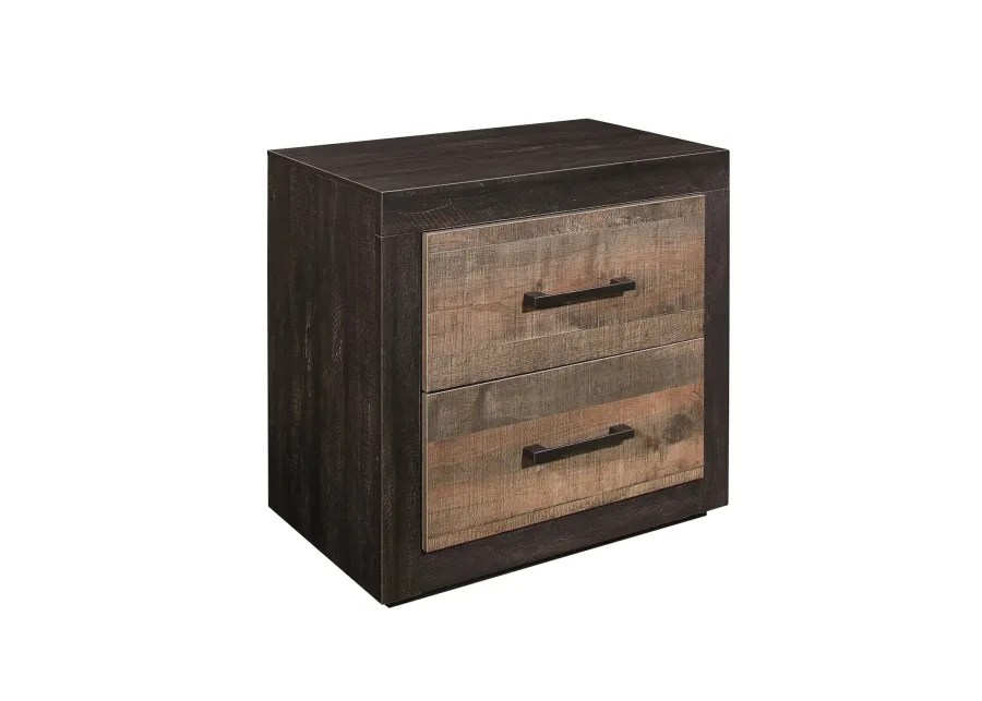 Contemporary Style Bedroom Nightstand Natural Wood Grain Look Two Tone Finish Bedside Table MDF Veneer