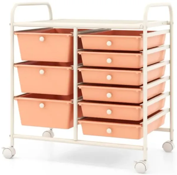 Hivvago 9-Drawer Rolling Storage Cart with Colorful Drawers and Metal Frame