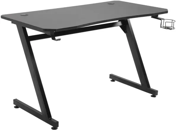 Black Gamer's Hub: 47" Desk with Cup Holder & Headphone Hook