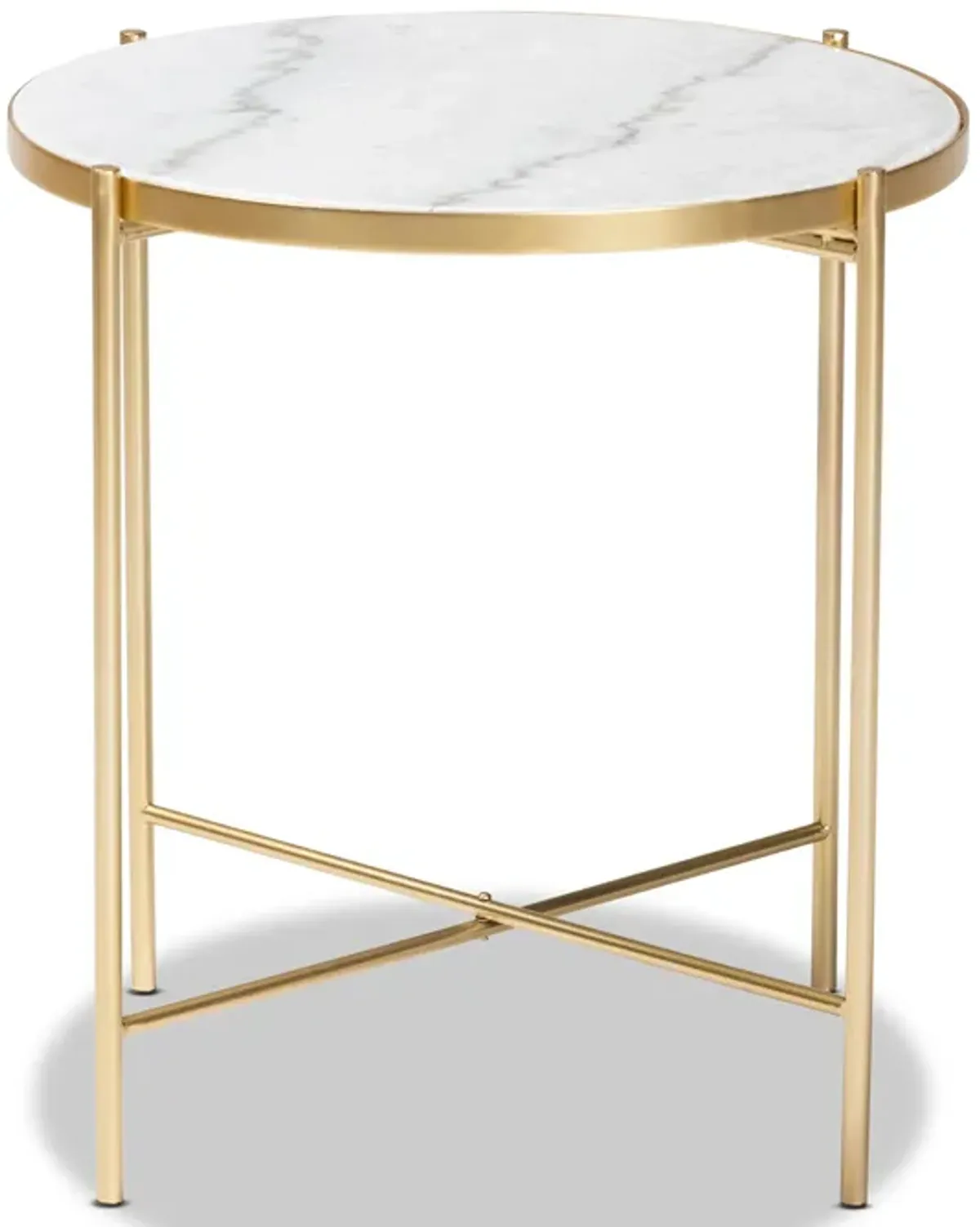 Baxton Studio Maddock Modern Gold Finished Metal End Table With Marble Tabletop