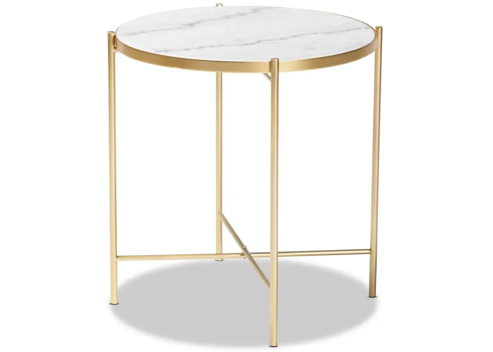 Baxton Studio Maddock Modern Gold Finished Metal End Table With Marble Tabletop