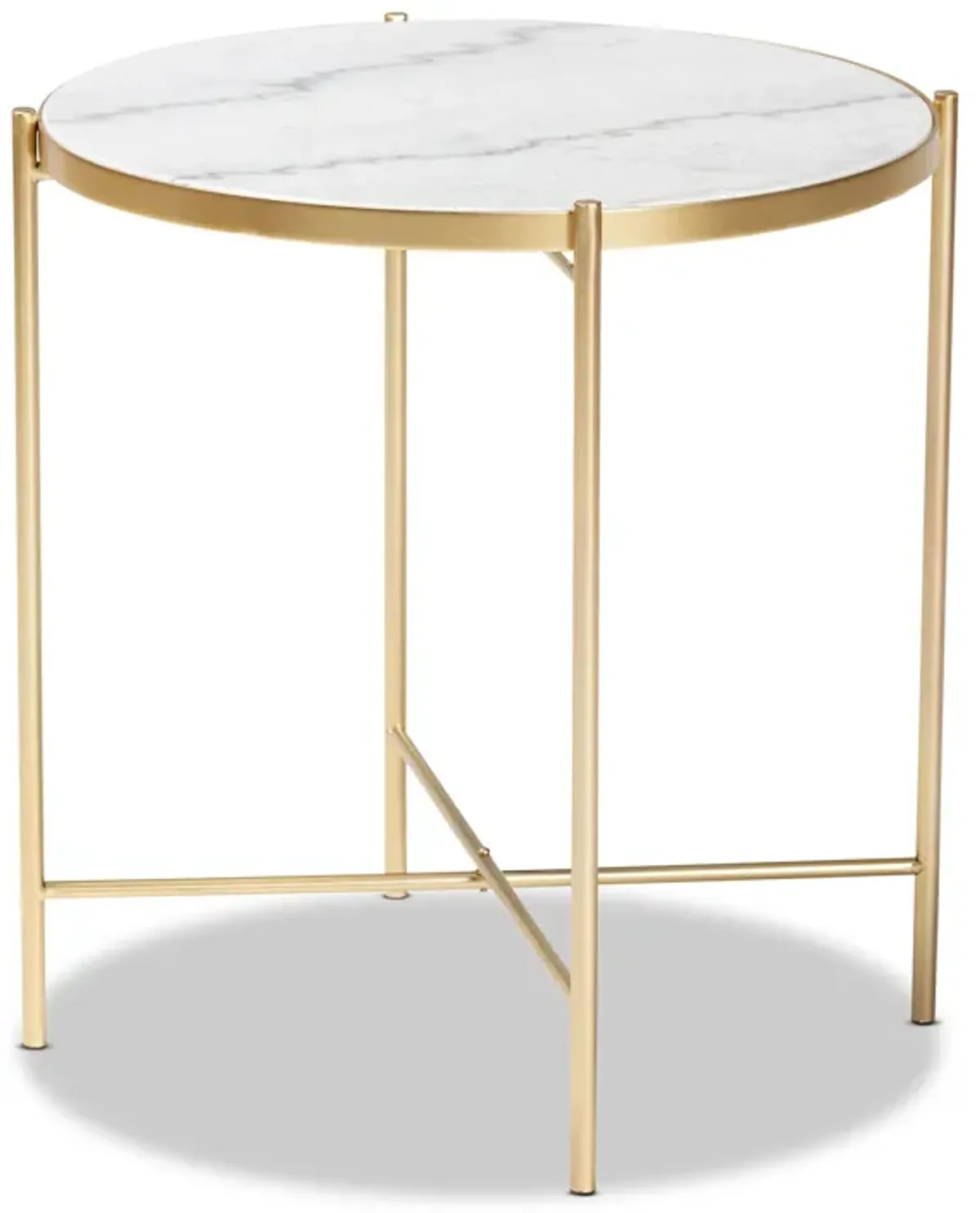 Baxton Studio Maddock Modern Gold Finished Metal End Table With Marble Tabletop