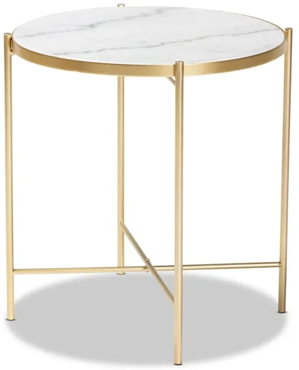 Baxton Studio Maddock Modern Gold Finished Metal End Table With Marble Tabletop
