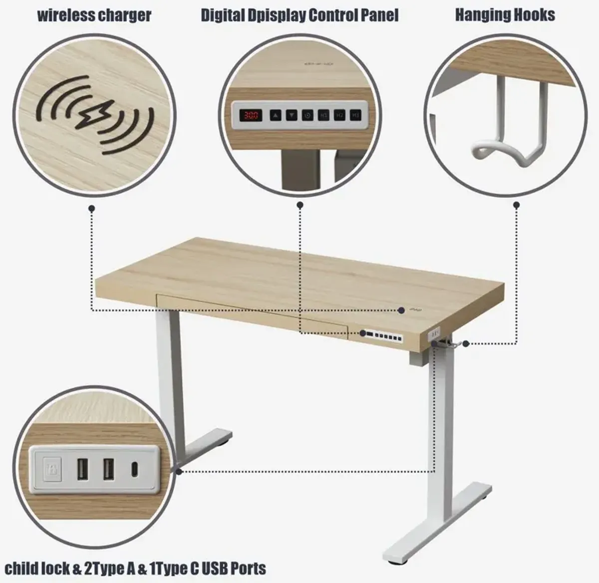 KOWO 48 K305 Electric Height Adjustable Standing Desk, Natural/White