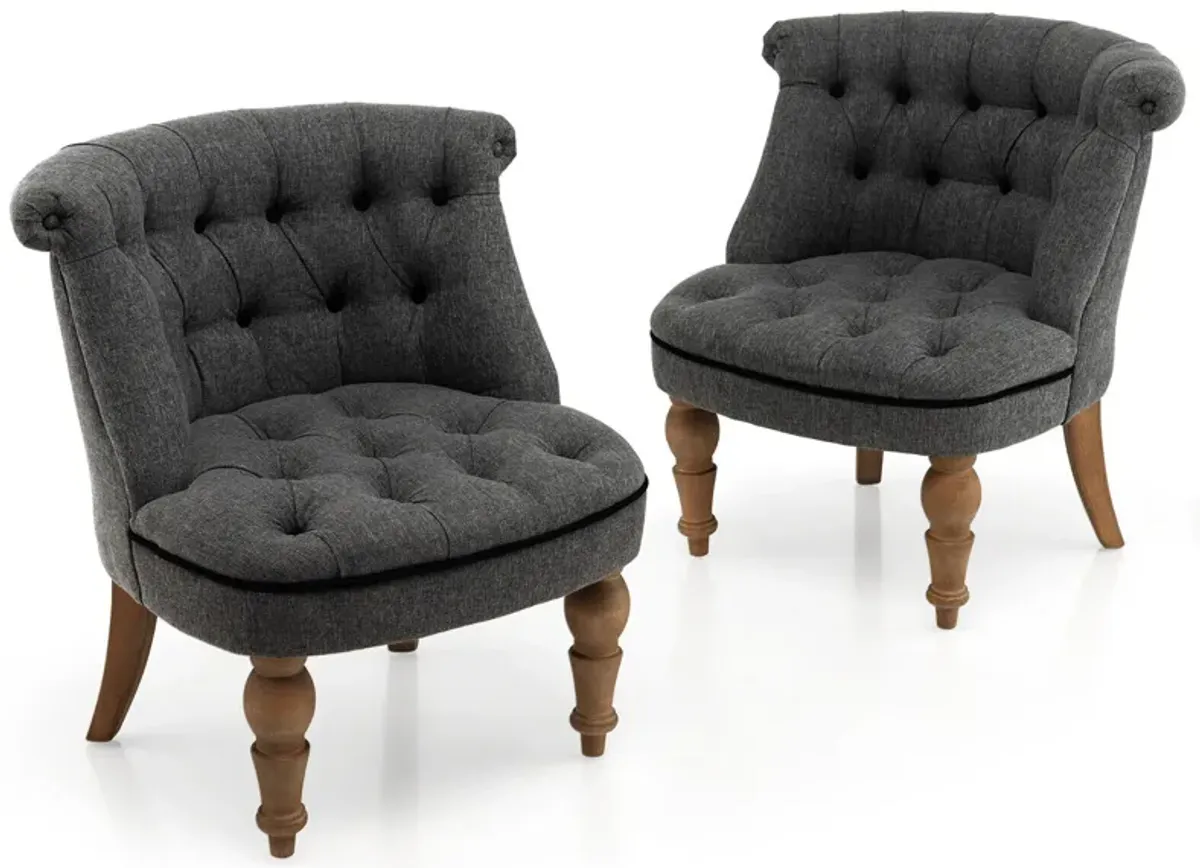 Set of 2 Upholstered Armless Slipper Chairs with Beech Wood Legs-Gray