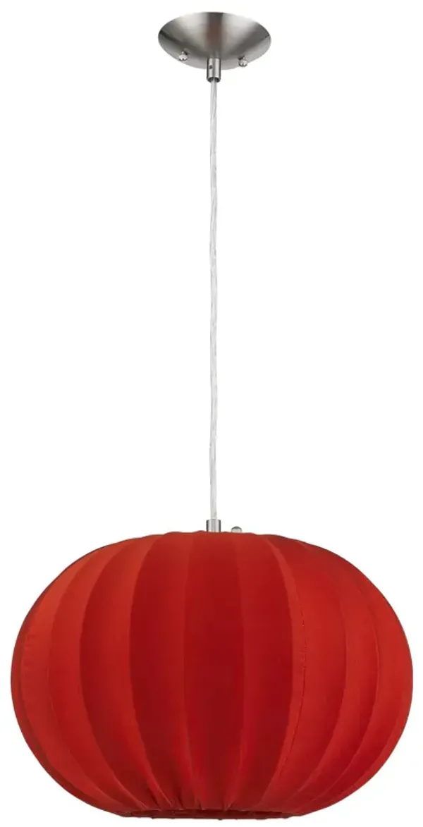 Hivvago Shanghai 1-Light Brushed Nickel Pendant With Sheer Red Ribbon Shade