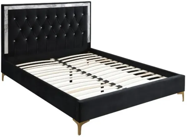 Eastern King Bed with Diamond Tufted Headboard , Black - Benzara