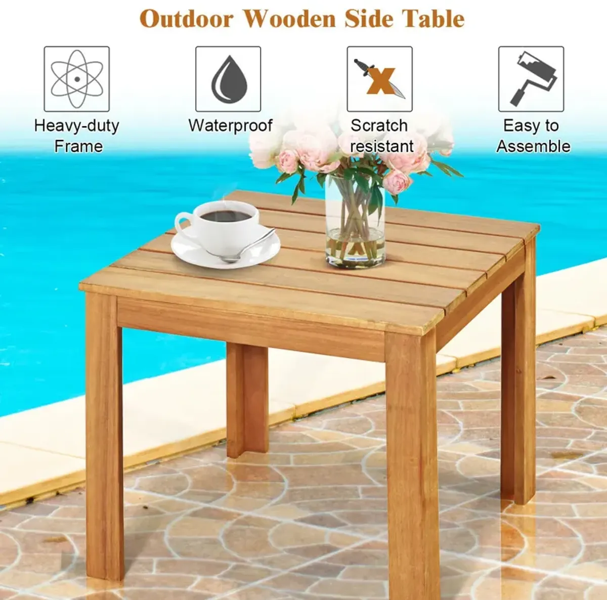 Wooden Square Patio Coffee Bistro Table