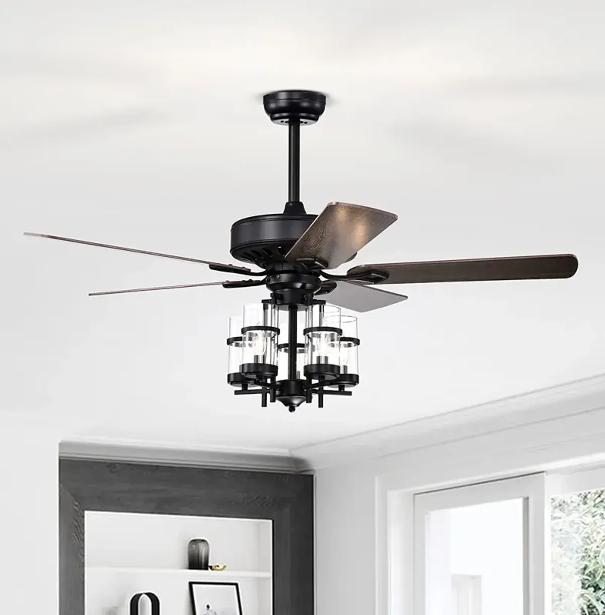 50 Inch Noiseless Ceiling Fan Light with Explosion-proof Glass Lampshades-Black