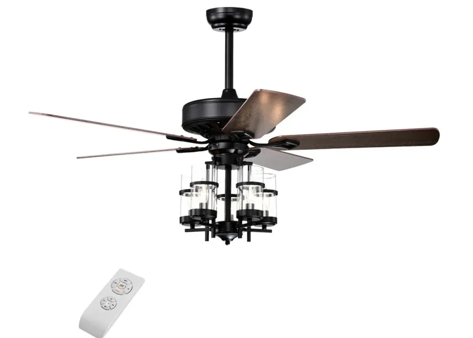 50 Inch Noiseless Ceiling Fan Light with Explosion-proof Glass Lampshades-Black