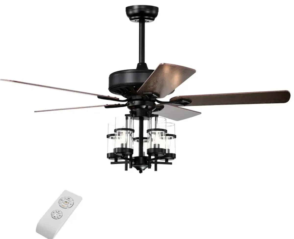 50 Inch Noiseless Ceiling Fan Light with Explosion-proof Glass Lampshades-Black