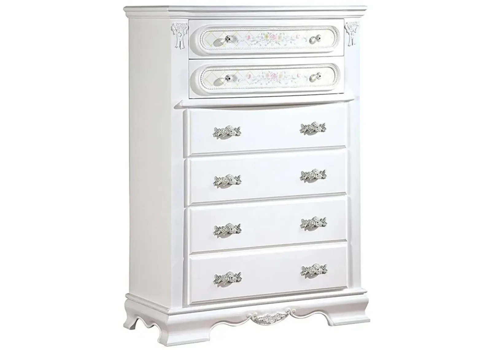 Benjara Auri 52 Inch Tall Dresser Chest, 5 Drawers, Crown Molding, White Wood