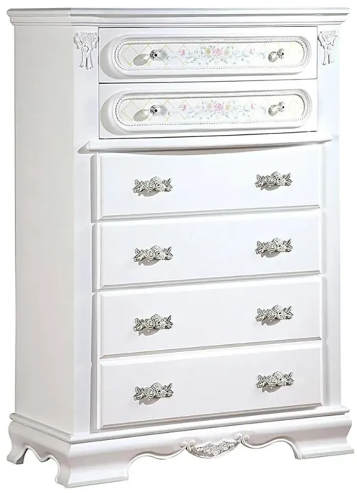 Benjara Auri 52 Inch Tall Dresser Chest, 5 Drawers, Crown Molding, White Wood