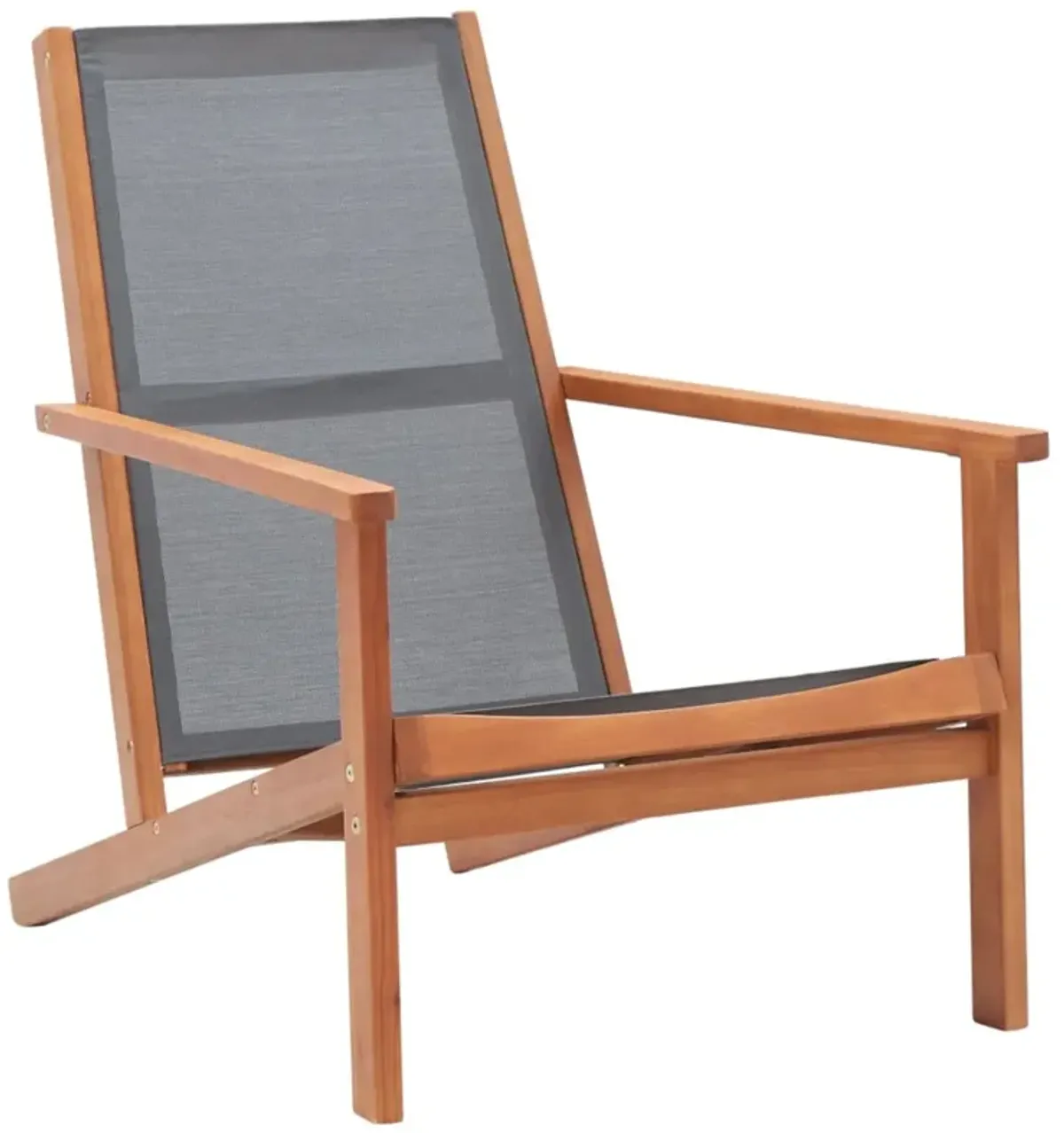 vidaXL Patio Lounge Chair - Solid Eucalyptus Wood and Textilene, Gray Color, Weather-Resistant, Suitable for Outdoor Use