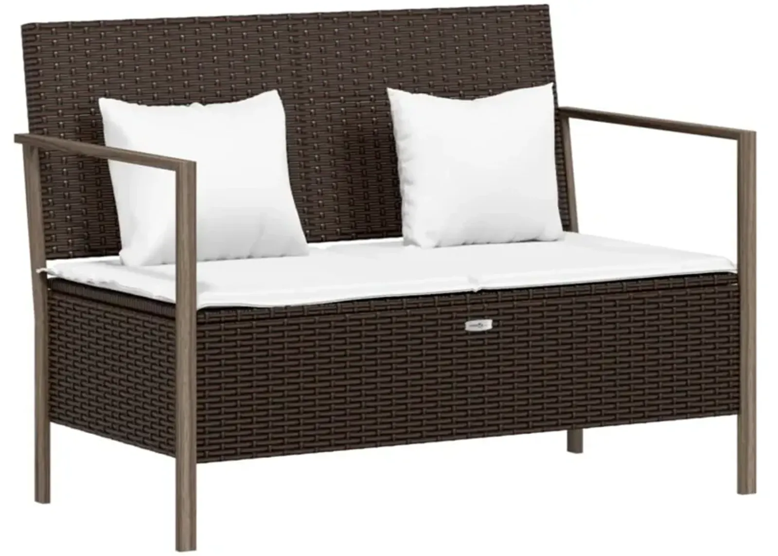 vidaXL 2-Seater Patio Bench with Cushions Brown Poly Rattan