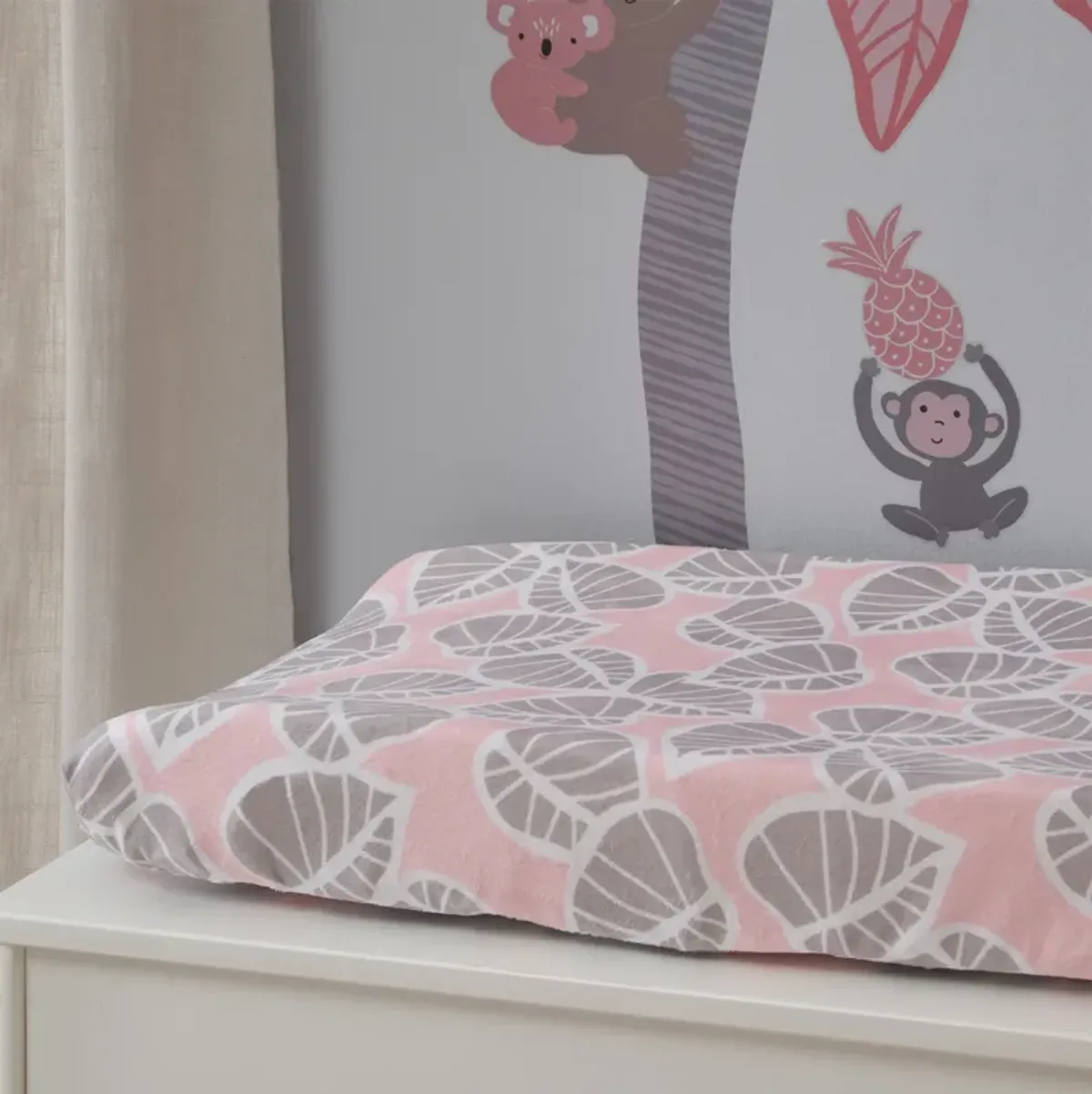 Lambs & Ivy Calypso Pink/Taupe Leaf Print Baby Changing Pad Cover