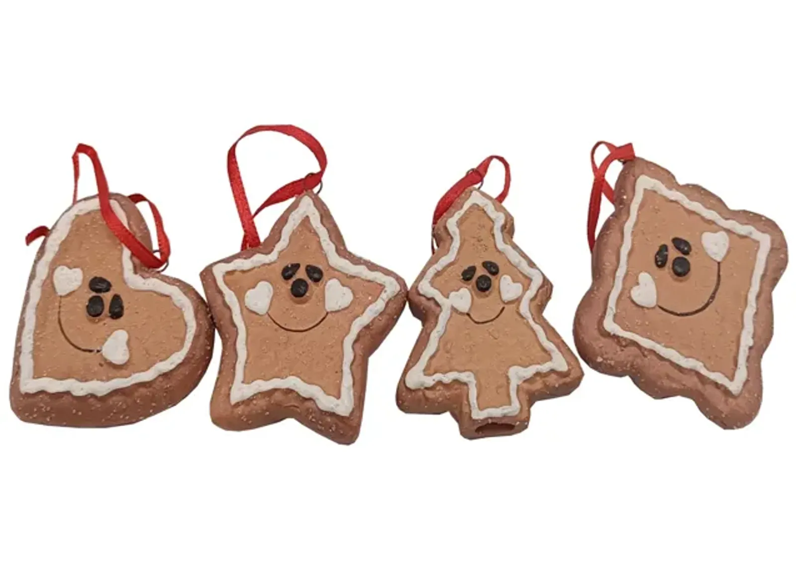 Set of 4 Gingerbread Heart  Star  Tree and Diamond Christmas Ornaments 2.5"