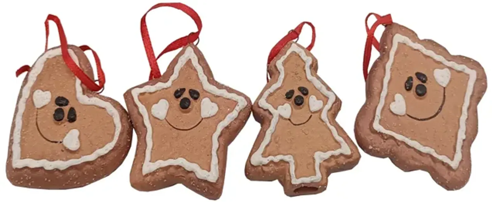 Set of 4 Gingerbread Heart  Star  Tree and Diamond Christmas Ornaments 2.5"