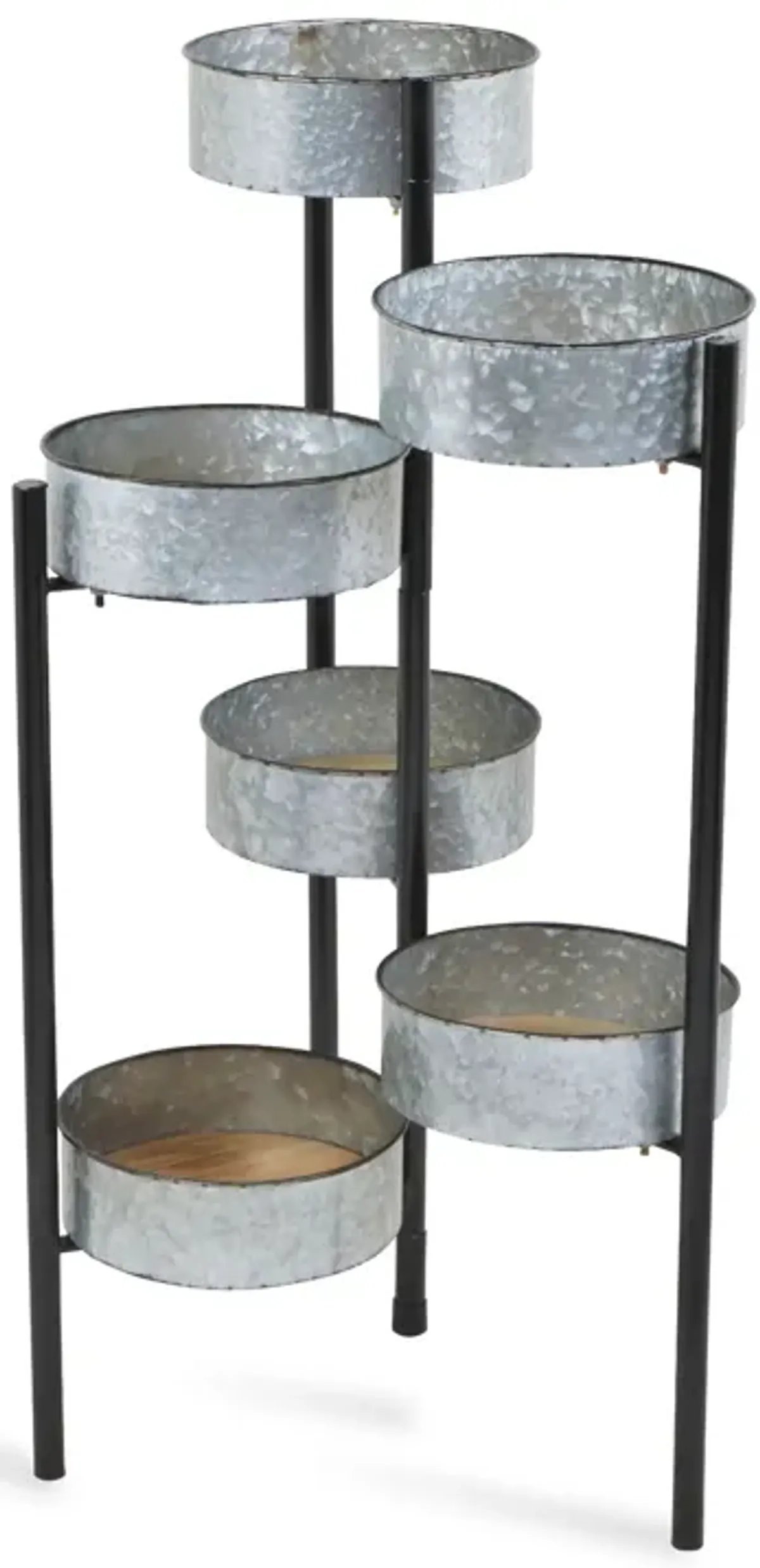 32" Gray and Brown 6 Pot Folding Plant Stand with Planter Bases