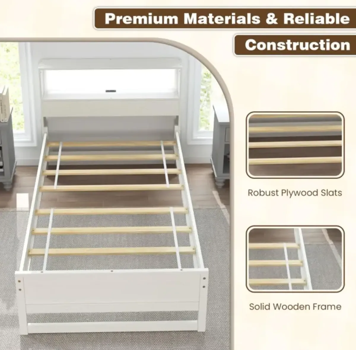 Hivvago Twin Size Bed Frame with Storage Headboard and Charging Station