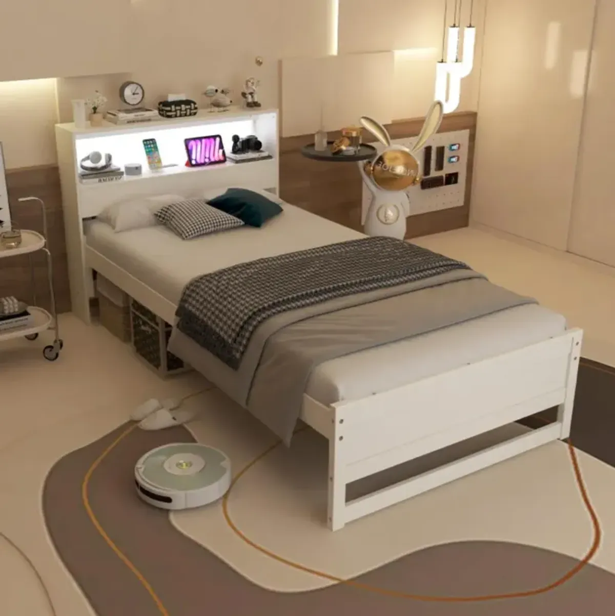 Hivvago Twin Size Bed Frame with Storage Headboard and Charging Station
