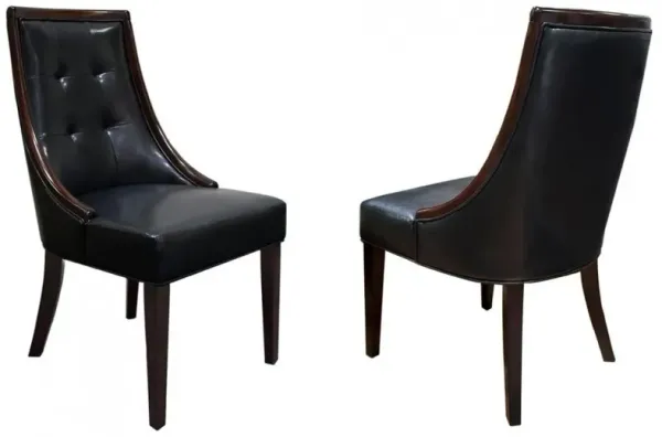 Best Master Raphael Faux Leather Dining Side Chair in Black/Espresso (Set of 2)