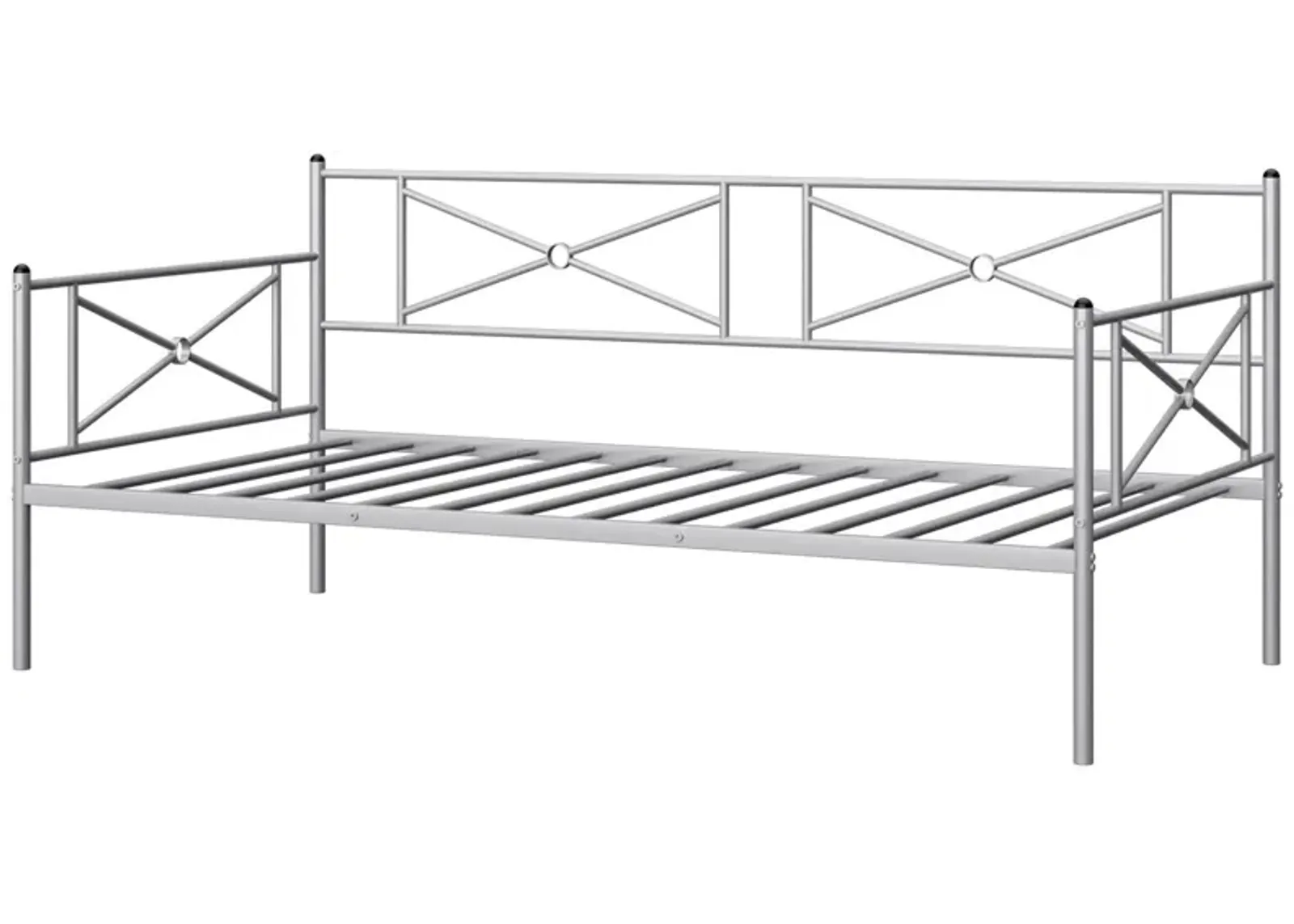 Metal Daybed Twin Bed Frame Stable Steel Slats Sofa Bed-Silver