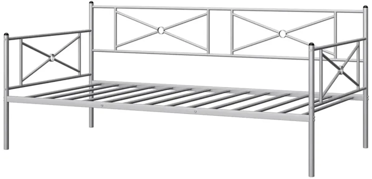 Metal Daybed Twin Bed Frame Stable Steel Slats Sofa Bed-Silver