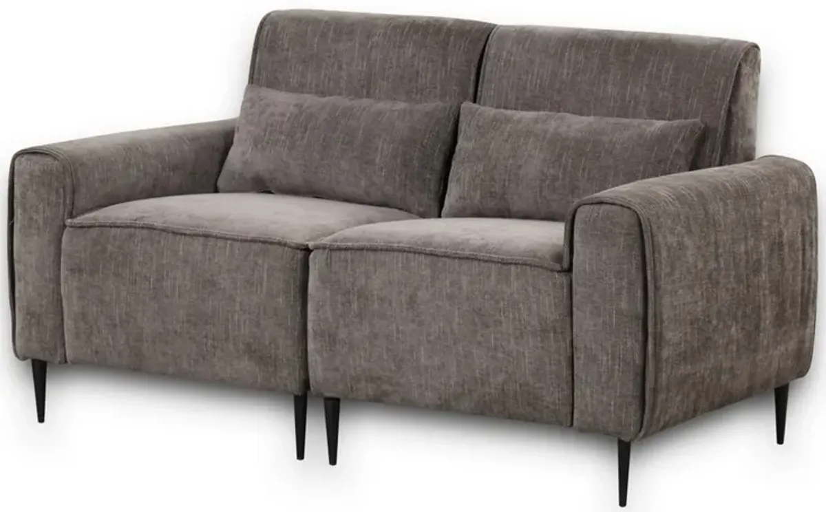 Tiu 62 Inch Loveseat with 2 Lumbar Pillows, Gray Chenille, Solid Wood - Benzara