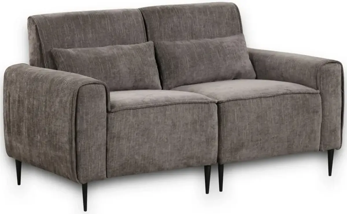 Tiu 62 Inch Loveseat with 2 Lumbar Pillows, Gray Chenille, Solid Wood - Benzara