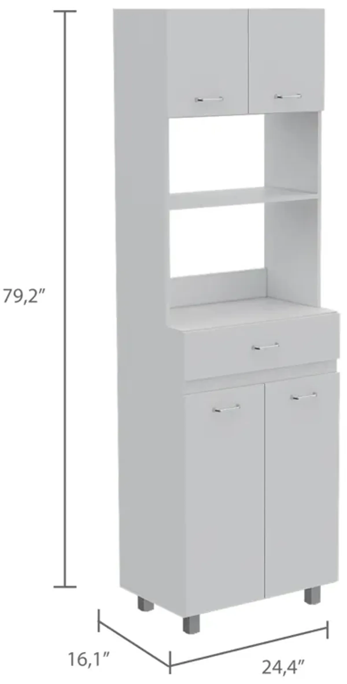 Caribe Microwave Cabinet, Four Legs, One Drawer, Double Door, One Shelf White