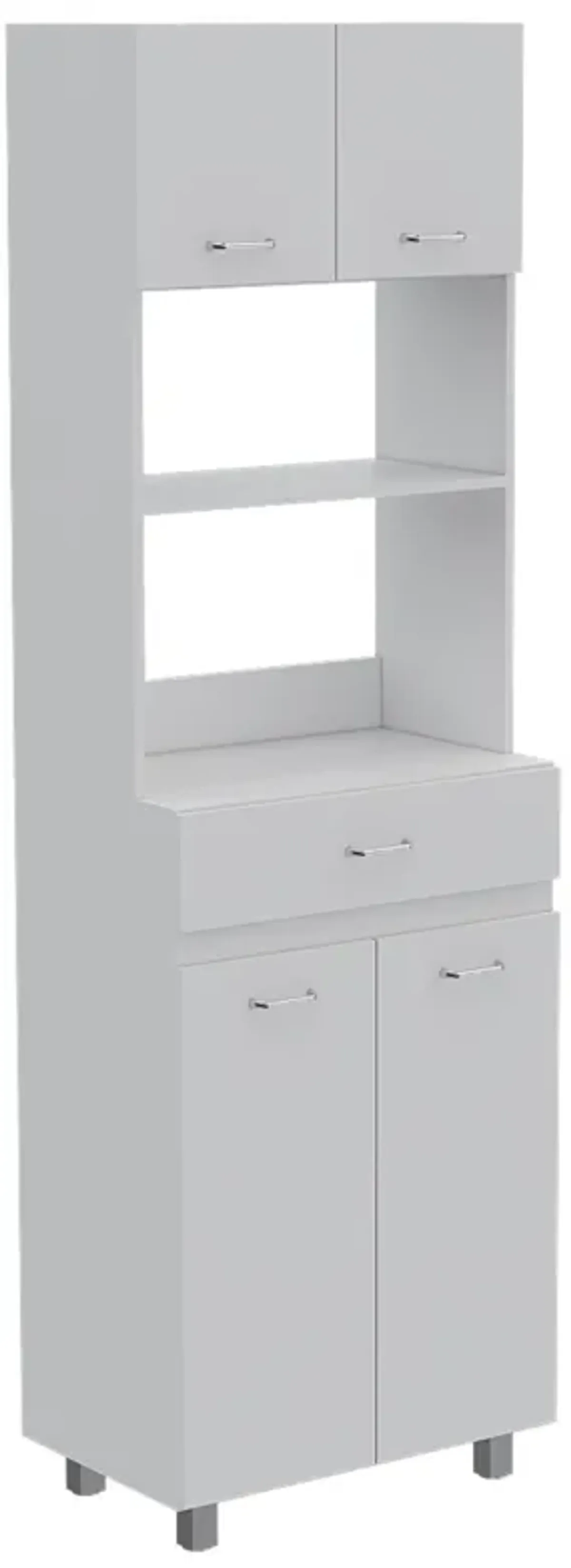 Caribe Microwave Cabinet, Four Legs, One Drawer, Double Door, One Shelf White