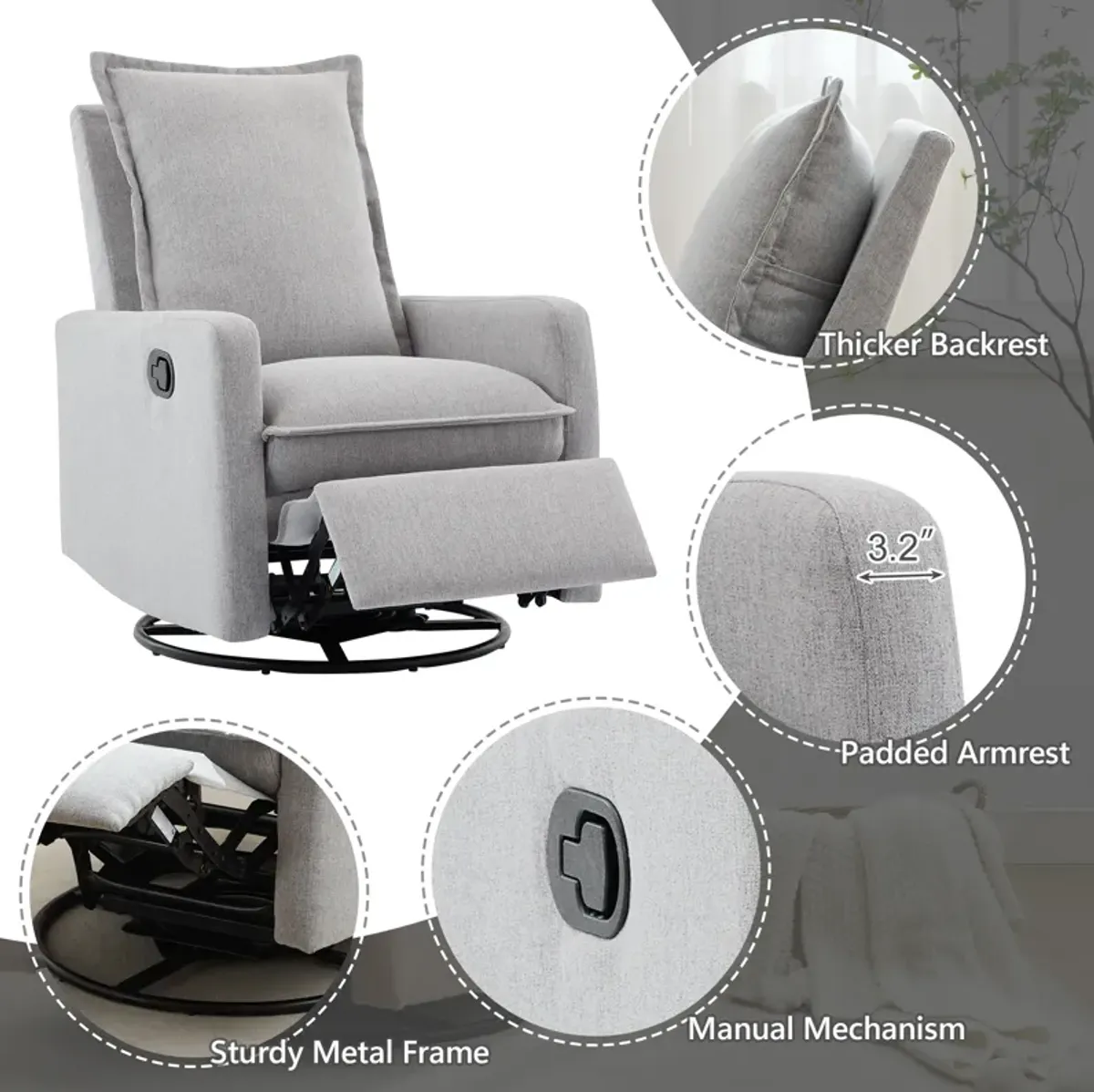 Merax Swivel Rocker Manual Recliner Chair