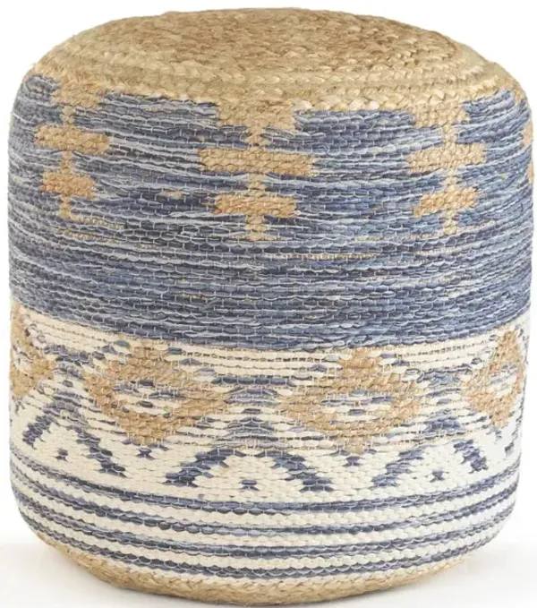 Hivvago 18 Inch Blue Cylinder Geometric Pouf Ottoman