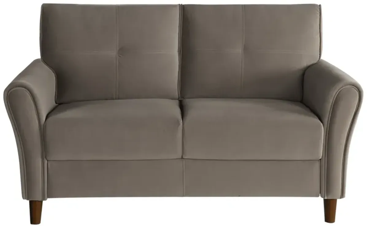 Sarah 57 Inch Loveseat, Brown Velvet, Tufted, Reversible Cushions, Wood - Benzara