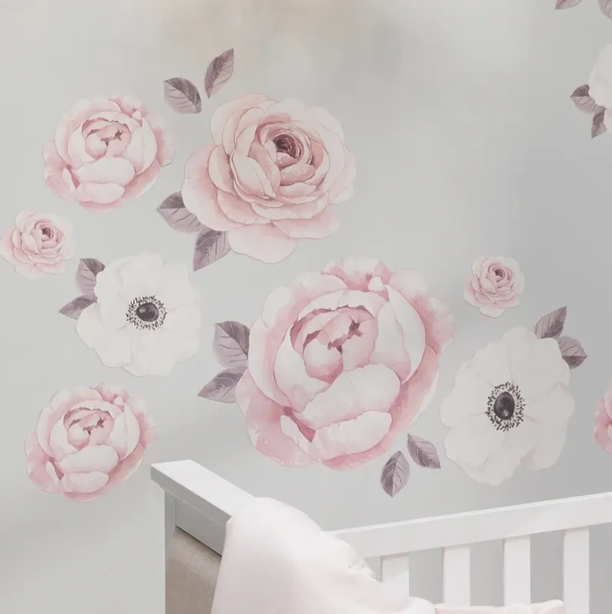 Lambs & Ivy Floral Garden Watercolor/Pink Linen 5-Piece Baby Crib Bedding Set