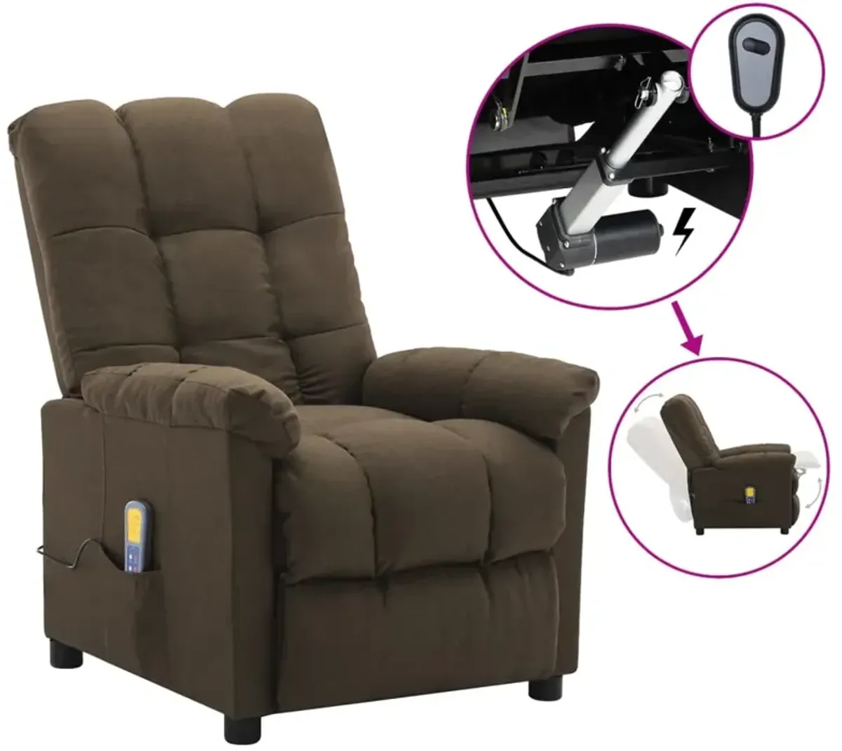 Massage Recliner Brown Fabric