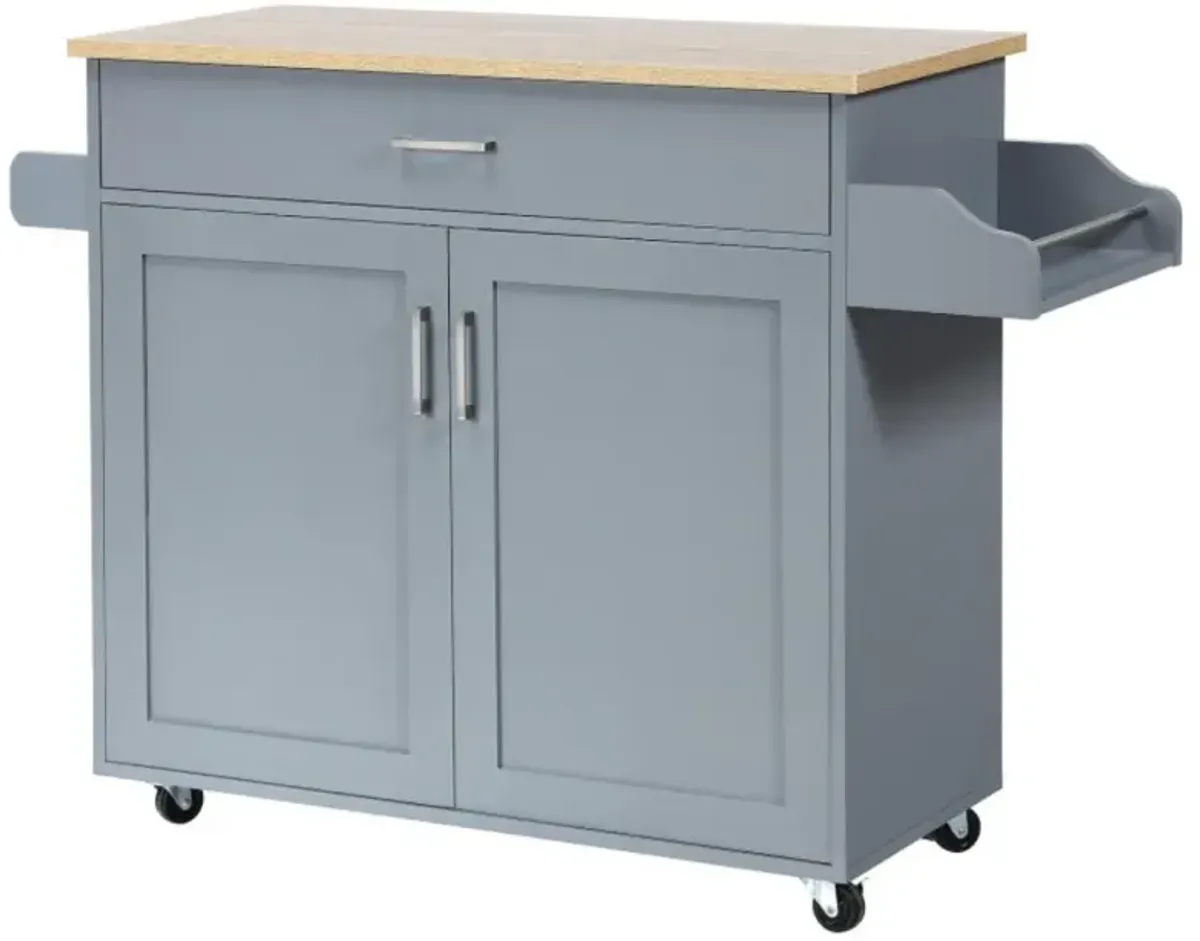 Rolling Kitchen Island Cart with Towel and Spice Rack