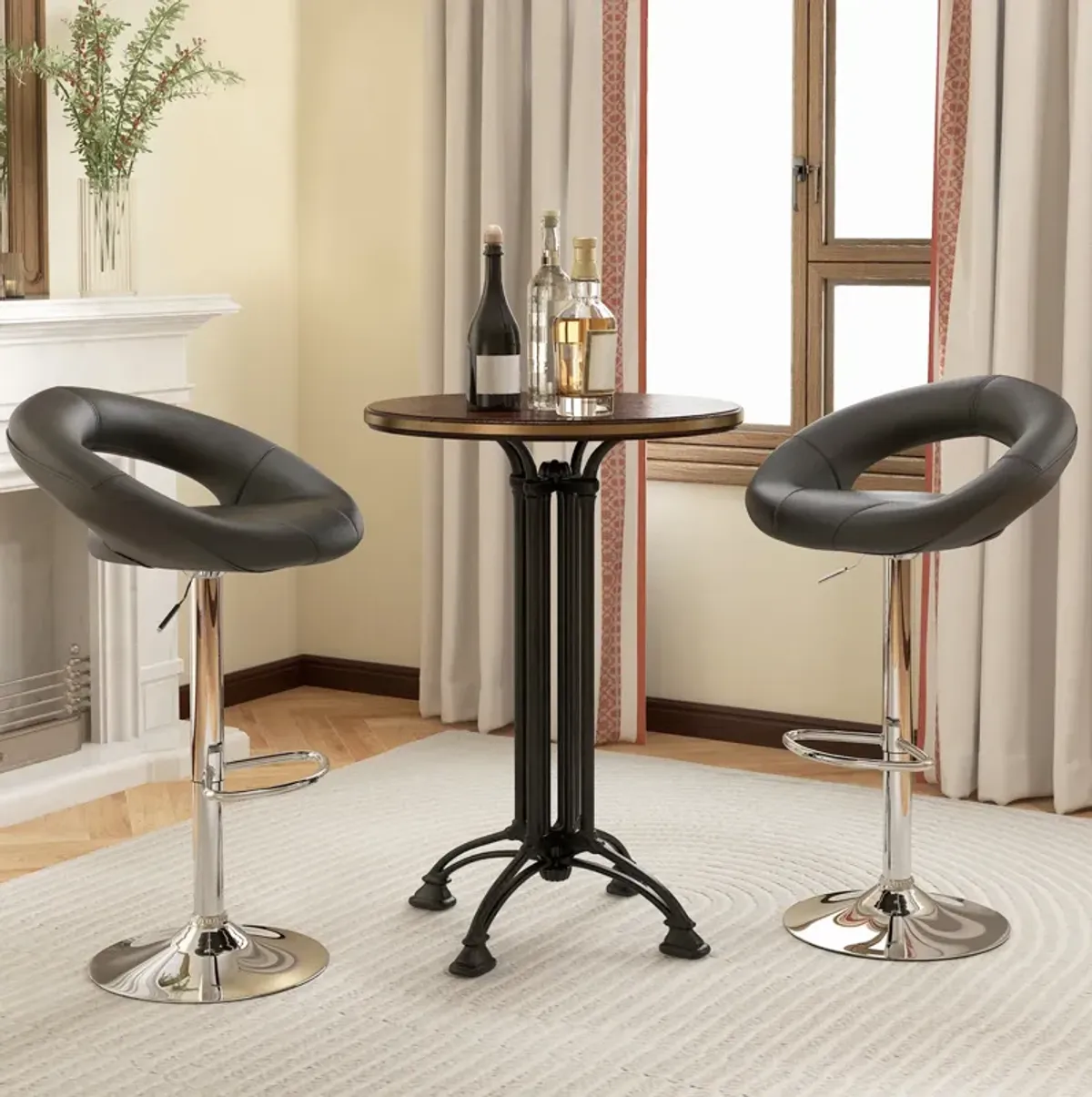 Set of 2 Bar Stools Adjustable PU Leather Swivel Chairs