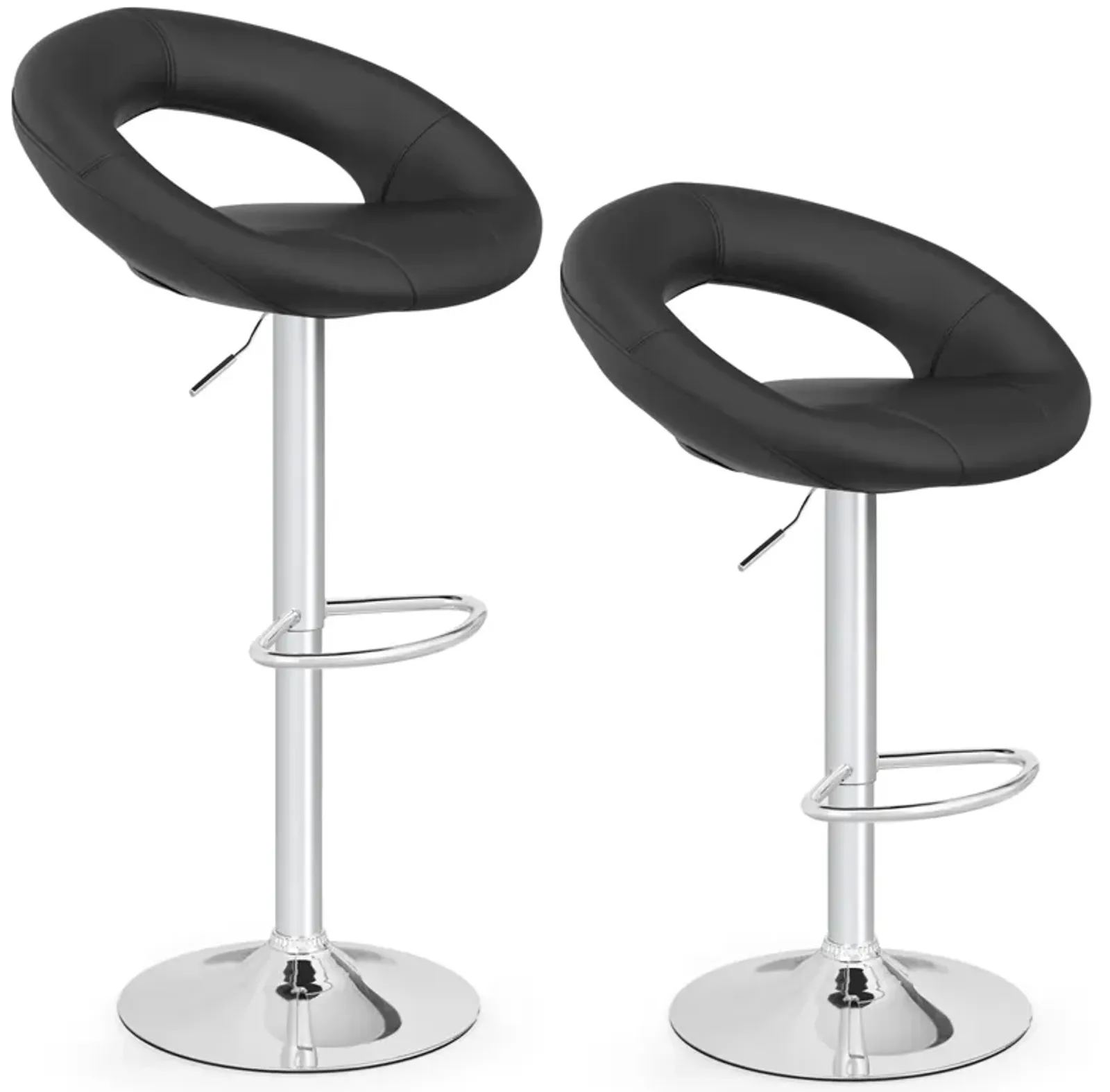 Set of 2 Bar Stools Adjustable PU Leather Swivel Chairs