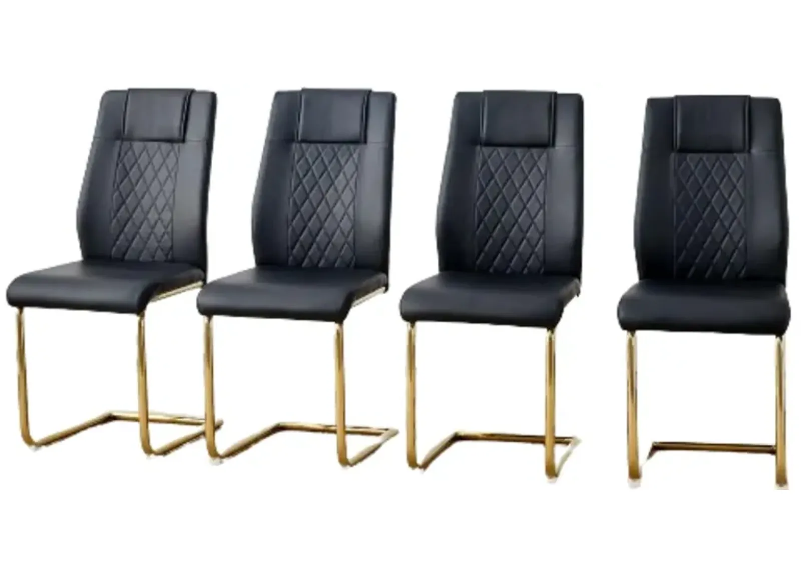 Hivvago 4 Pcs Faux Leather Upholstered Grid High Back Dining Chairs with Metal Base