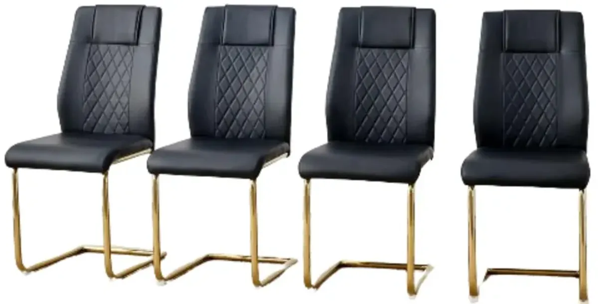 Hivvago 4 Pcs Faux Leather Upholstered Grid High Back Dining Chairs with Metal Base