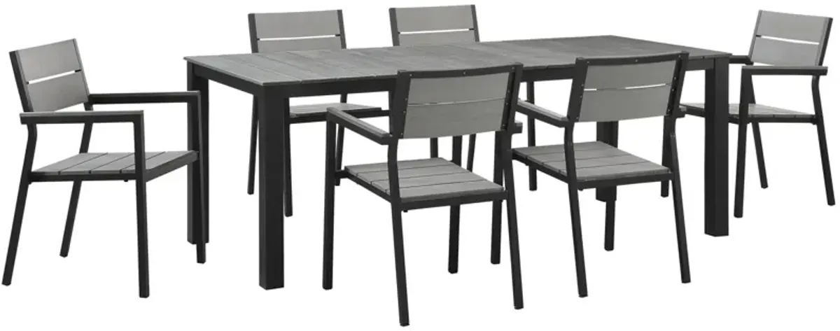 Maine 7 Piece Outdoor Patio Dining Set - Brown Gray