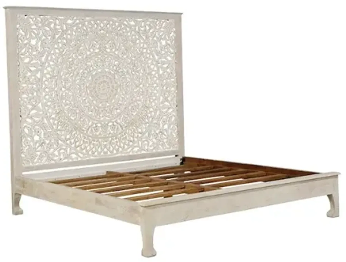Taran Designs Auden Floral Carved Solid Wood King Panel Bed