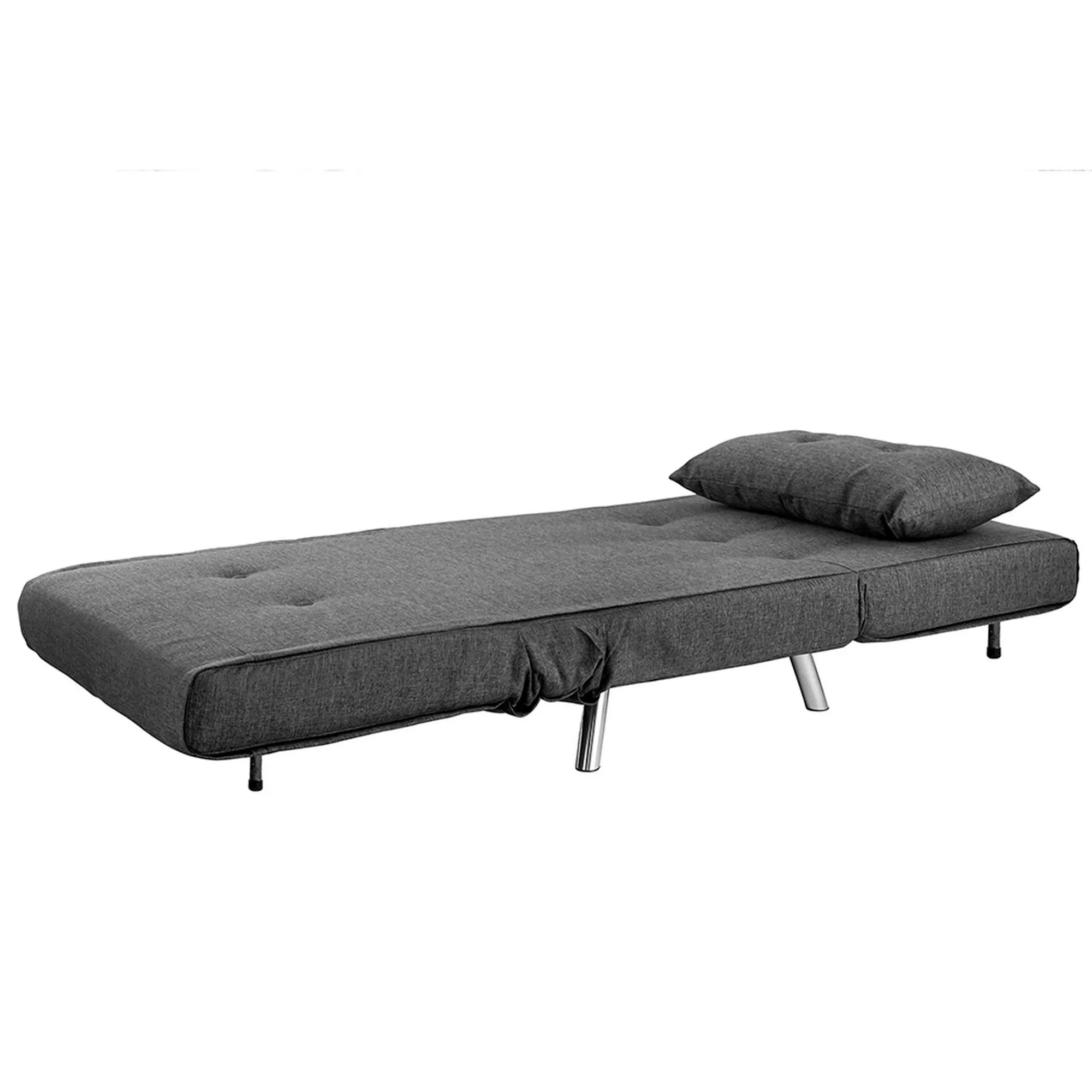 35 Inch Sofa Futon Bed, Convertible, Modern Velvet Lumbar Pillow, Gray-Benzara