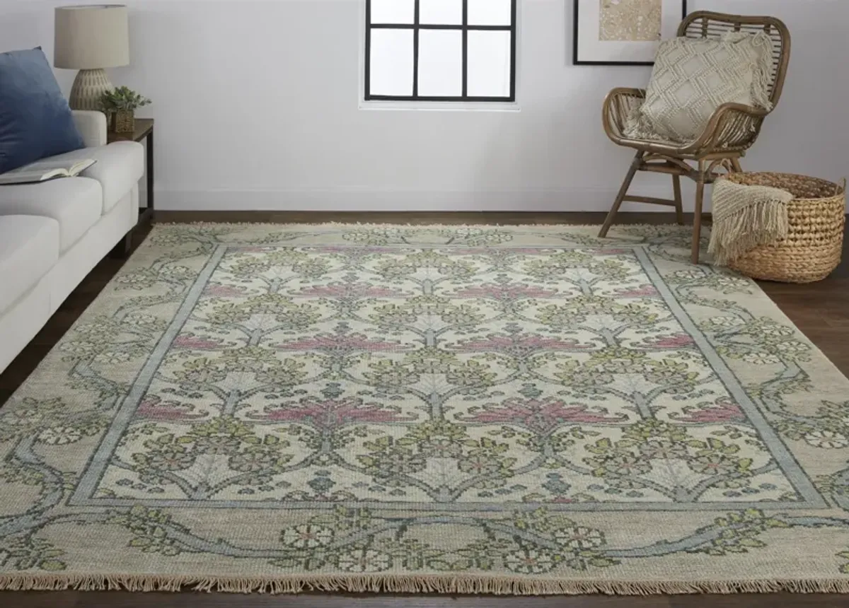 Beall 6714F Ivory/Pink/Green 2' x 3' Rug