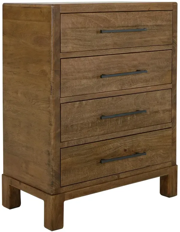 Terry Tall Dresser Chest, 4 Drawer, Walnut Brown Mango and Melina Wood - Benzara