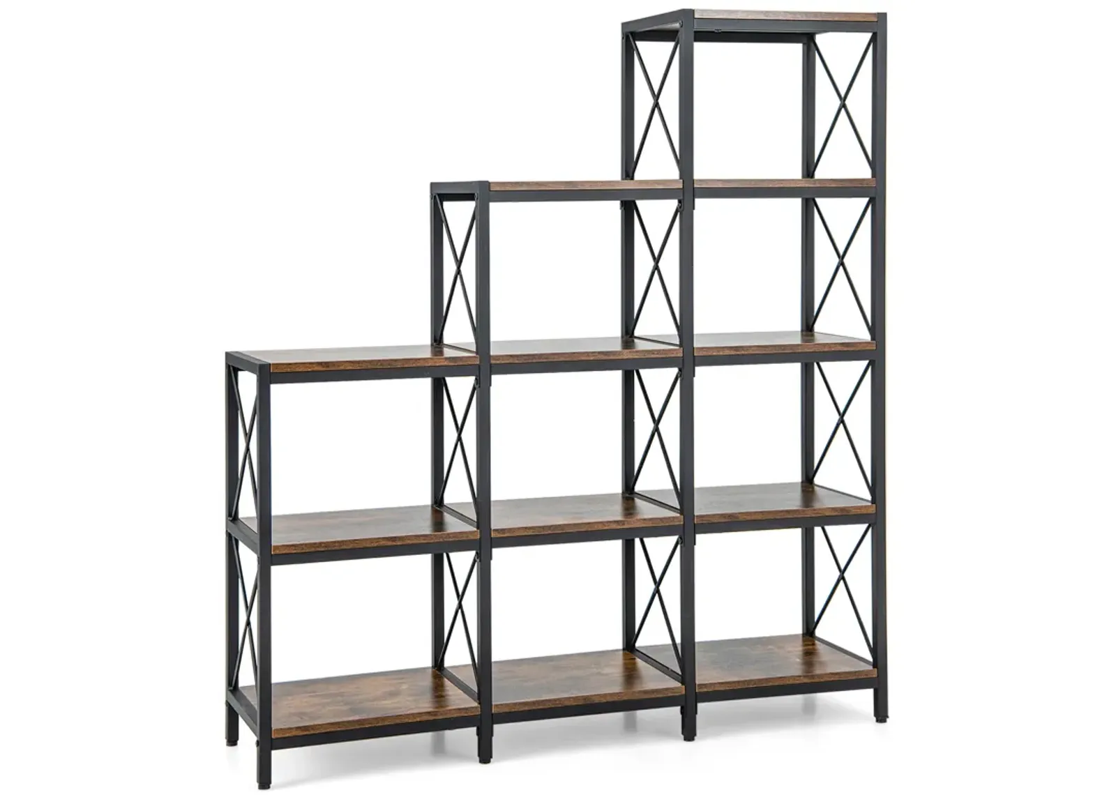 9 Cubes Bookcase with Carbon Steel Frame for Home Office-Rustic Brown