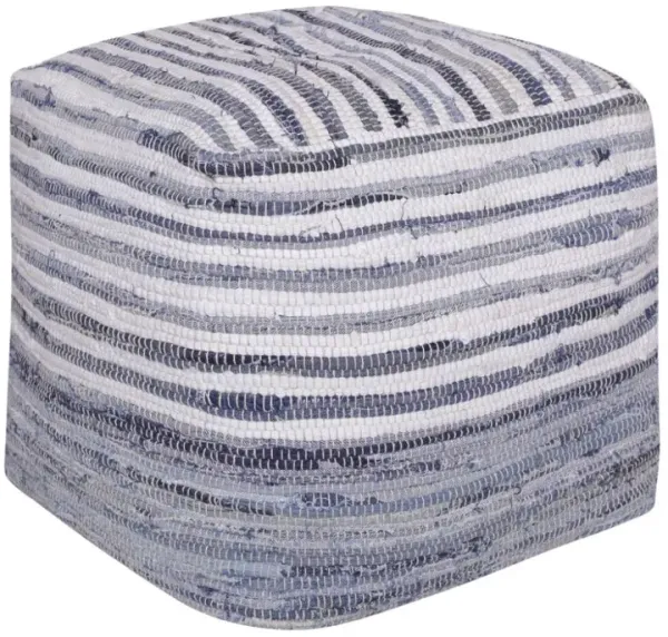 Hivvago 18 Inch Blue Cotton Cube Striped Pouf Ottoman
