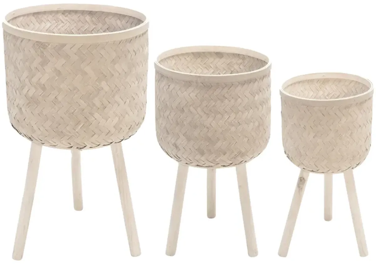 S/3 Bamboo Planters White Wash